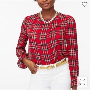 J. Crew Factory Red Tartan button neck top with ruffles - XL